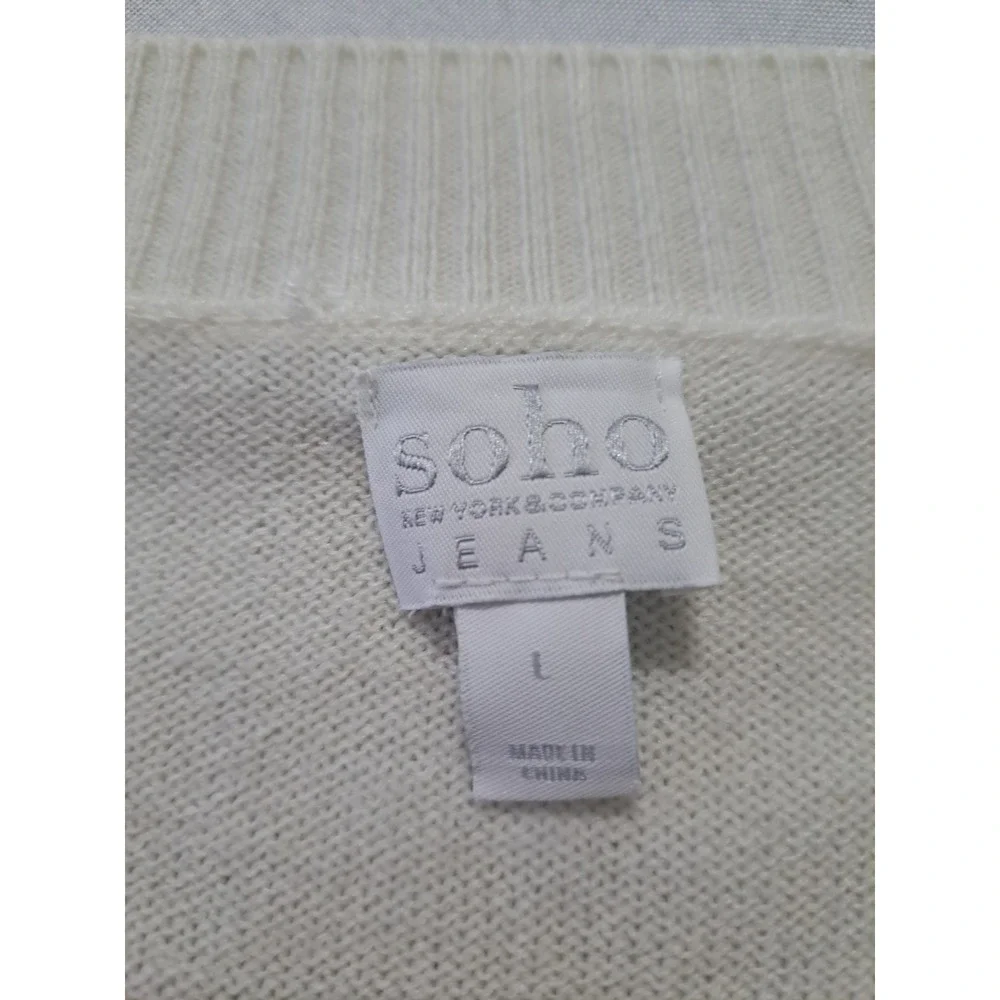 Soho Jeans New York & Company Colorblock Sweater Cream Tan Black Large L 3/4 Slv